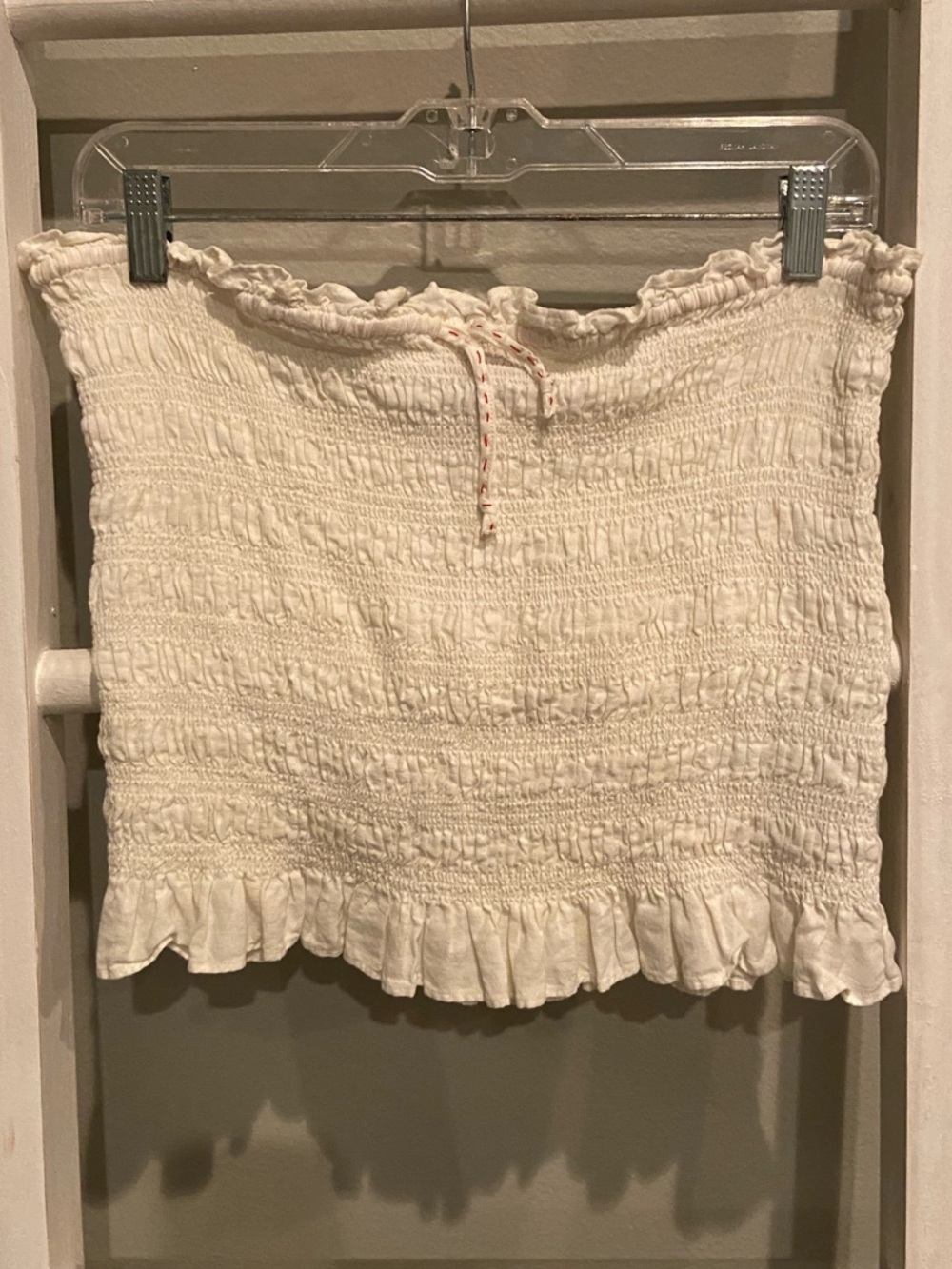 Urban Outfitters Cream Smocked Tube Top with Ruffle